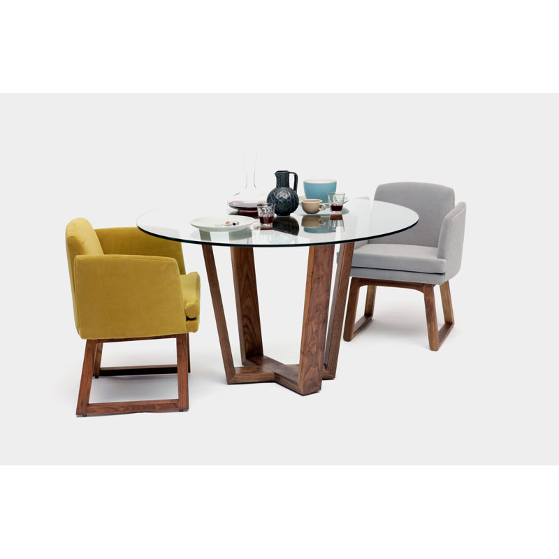 Gax Round Glass Dining Table, 36" W x 36" L, Solid Walnut