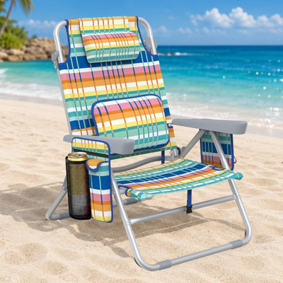 Chaise de plage portative 15 po de hauteur avec sangles de sac à dos, 5 positions réglables, chaise pliante d'extérieur