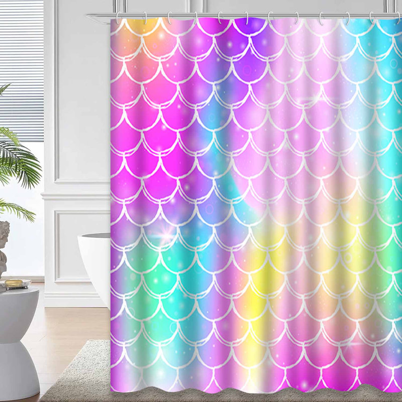 Rideau de douche imperméable avec 12 crochets Mermaid Magic Rainbow Scales Sparkles, L 72 po x l 78 po