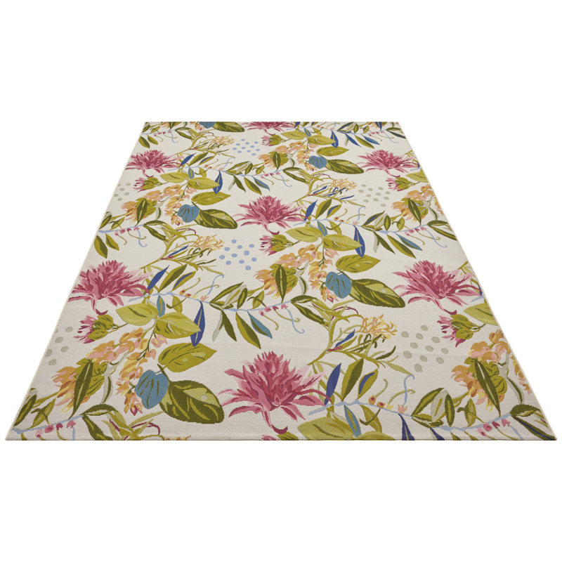 Flowers and Leaves Green/Pink Indoor/Outdoor Rug, Runner 80 x 165cm