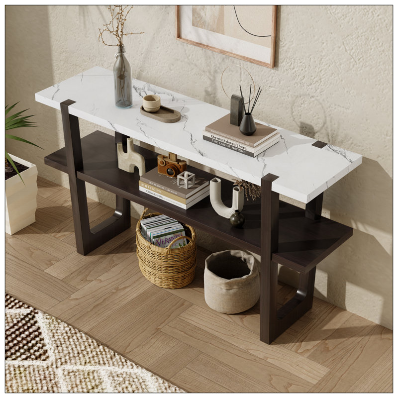 Console élégante avec plateau en marbre et tablette de rangement polyvalente pour les entrées et les couloirs modernes