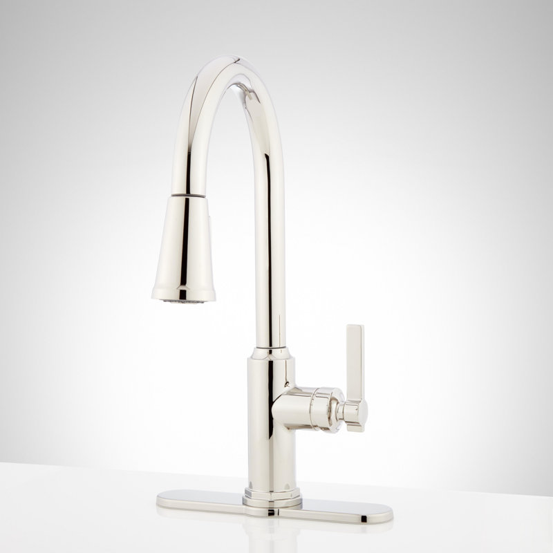 Greyfield 1.8 GPM Single Hole Pull Down Kitchen Faucet, Polished Nickel