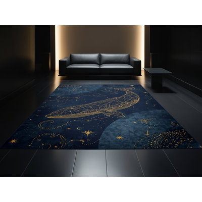 Tapis bleu moelleux en peluche douce d'inspiration mondiale Prompton