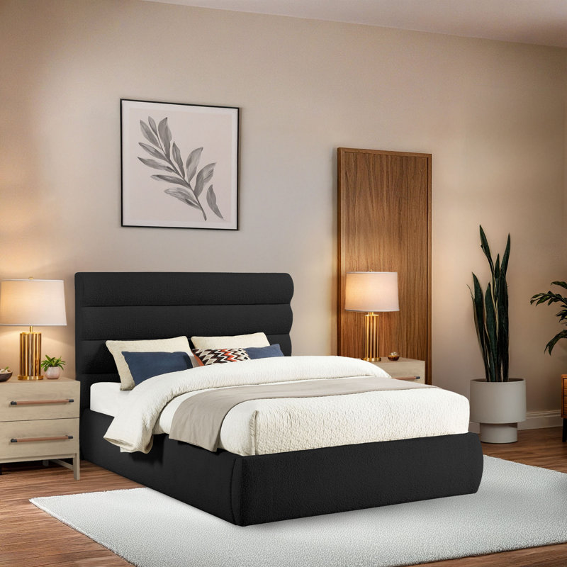 Adam Boucle Fabric Bed, Queen, Black Boucle Fabric
