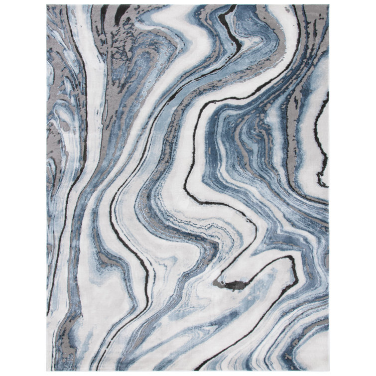 Mies Abstract Polypropylene Area Rug in Grey/Blue