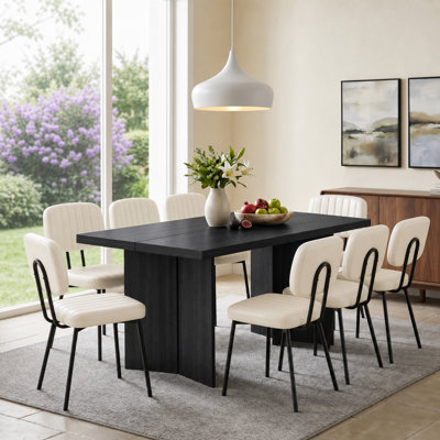 Amiin 9-Piece Rectangular Dining Table Set, Fixed Wood Grain Dining Table (1.6M / 1.8M) With Upholstered Dining Chairs, Modern Farmhouse Dinette Set For Dining Room Kitchen
