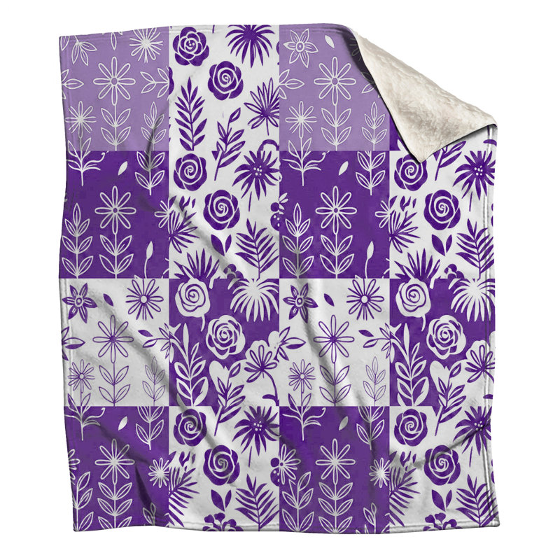 Purple Floral Patchwork Blankets, 60in W x 80in H