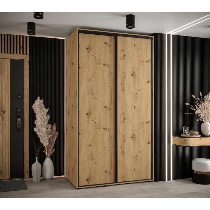 Aylamae 2 Door Manufactured Wood Wardrobe, Oak Artisan, 205cm H x 130cm W x 60cm D