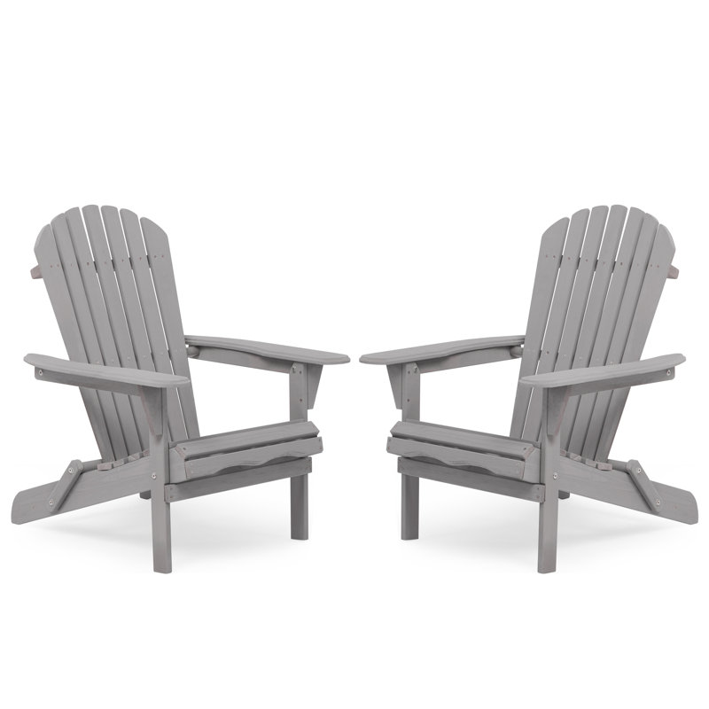 Solid Wood Adirondack Chair Set of 2 Foldable Patio Chair for Garden, Lawn, Backyard, Gray