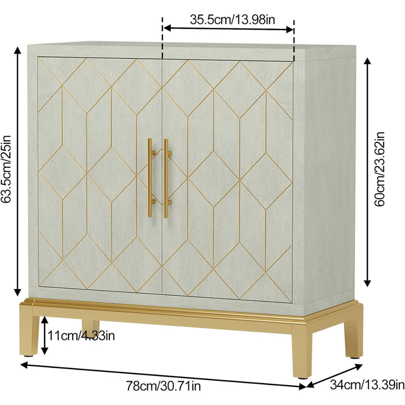 Accent Cabinet, LIght Gray/Gold, 29.33" H x 30.71" W x 13.39" D