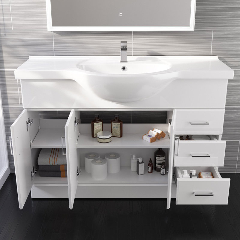 iBathUK 1200mm White Gloss Basin Vanity Unit Sink Cabinet Bathroom Drawer Storage Furniture