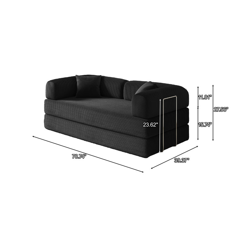 Jordan 78.4''Foldable Three Person Sofa Bed, Orange