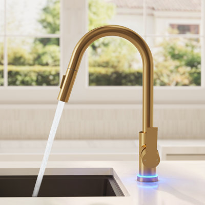  Robinet d'évier de cuisine extractible, robinet de cuisine à poignée simple avec base DEL