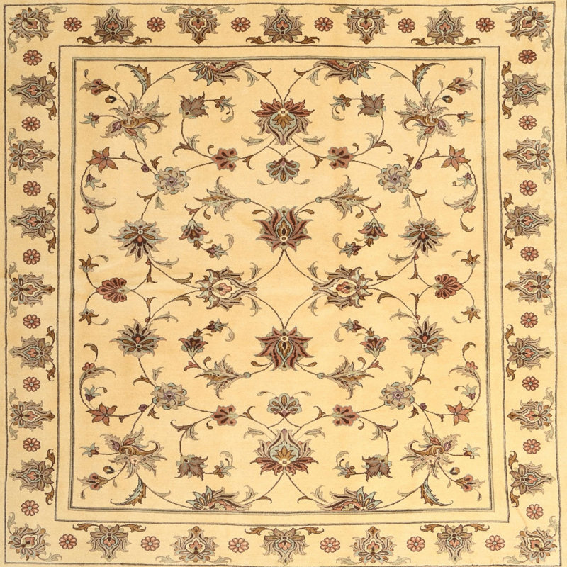 Tapis jaune/gris contemporain, Carré 4 pi
