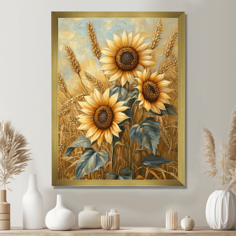 Dreven - Floral Canvas Wall Art, H 20 po x l 12 po, Reproduction encadrée d'une seule photo, Doré