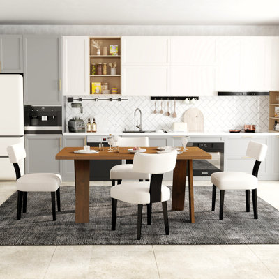 Ensemble de salle à manger 5 pièces, table en bois et chaises rembourrées de style moderne Mid-Century pour la maison, la cuisine, la salle à manger