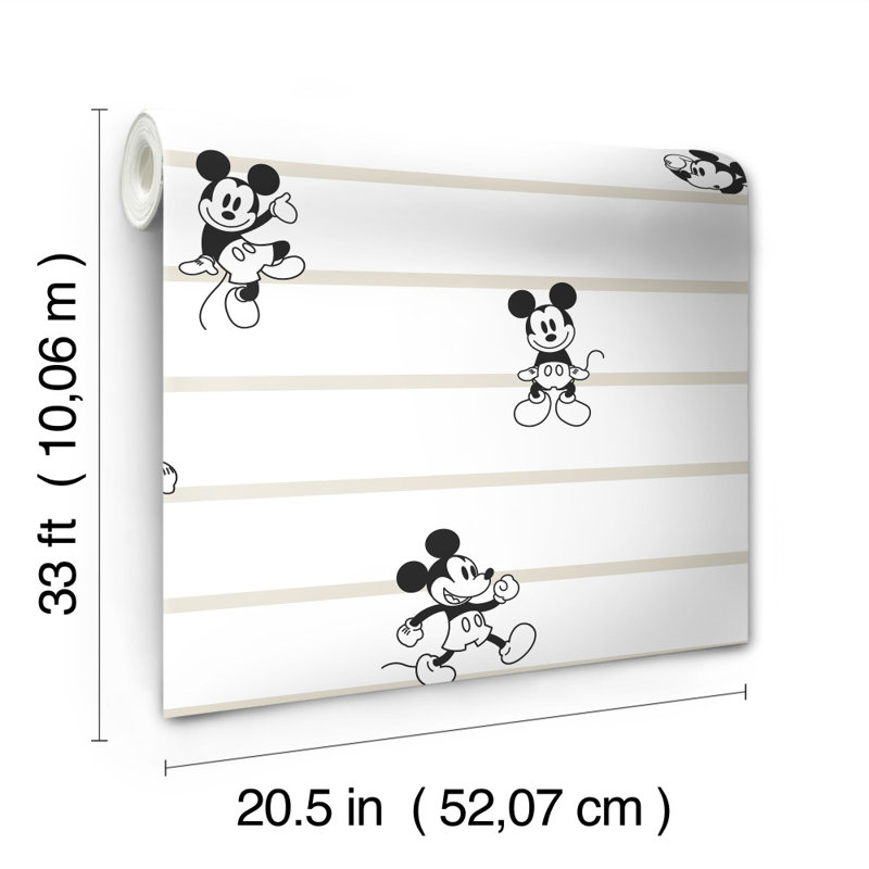Rouleau de papier peint L 33 pi x l 20,5 po Disney Mickey Mouse, Noir / Blanc / Crème