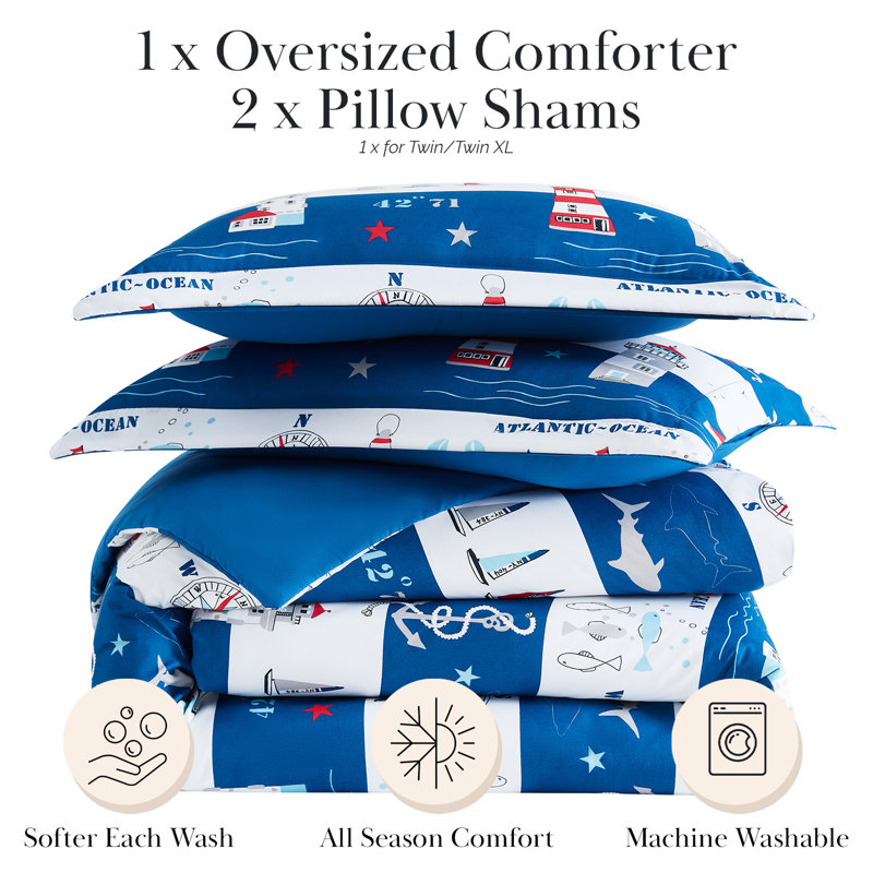 Ensemble de couette réversible surdimensionné 3 pièces Southshore Fine Linens Atlantic Blue King/California King, 1 couette et 2 taies d'oreiller King, en microfibre ultra douce
