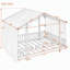 Lit plateforme double avec baldaquin en tissu transparent et guirlandes lumineuses-678601078-678601079