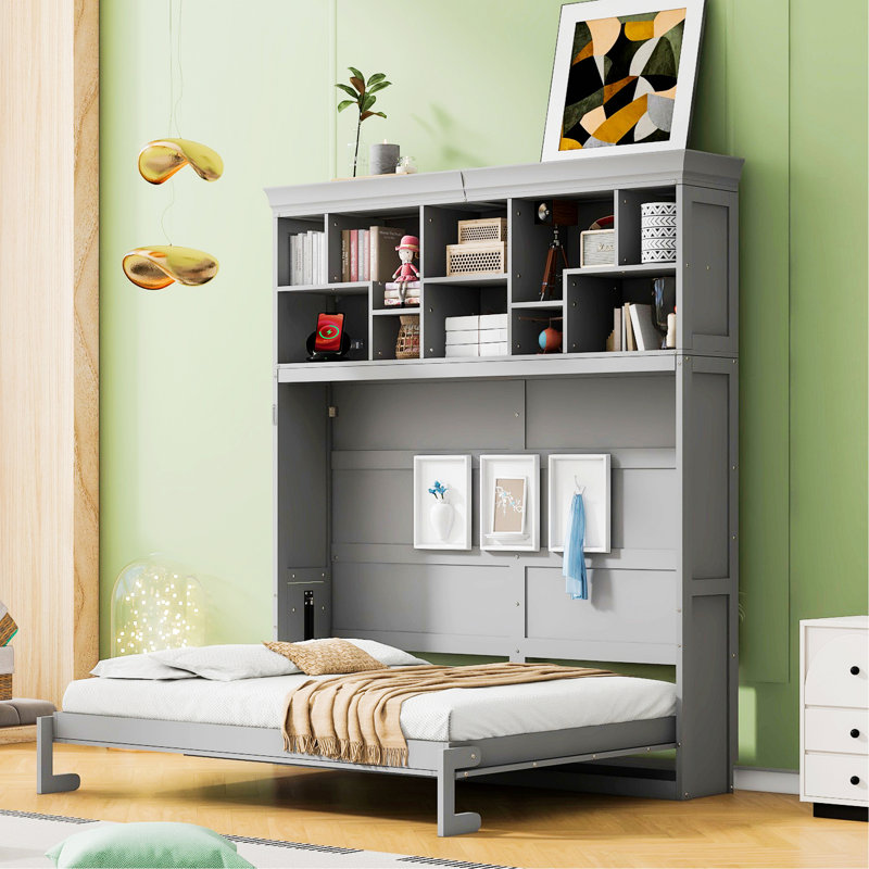 Lit escamotable mural Murphy avec tablettes supérieures et port USB
