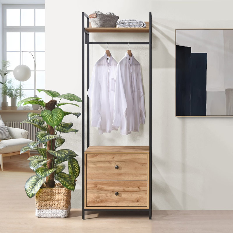 Alva Open Wardrobe with 2 Drawers, Oak