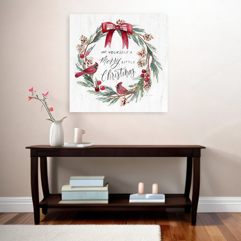 «Merry Little Wreath», oiseau traditionnel, paysage, impression d'art mural, H 36 po x l 36 po