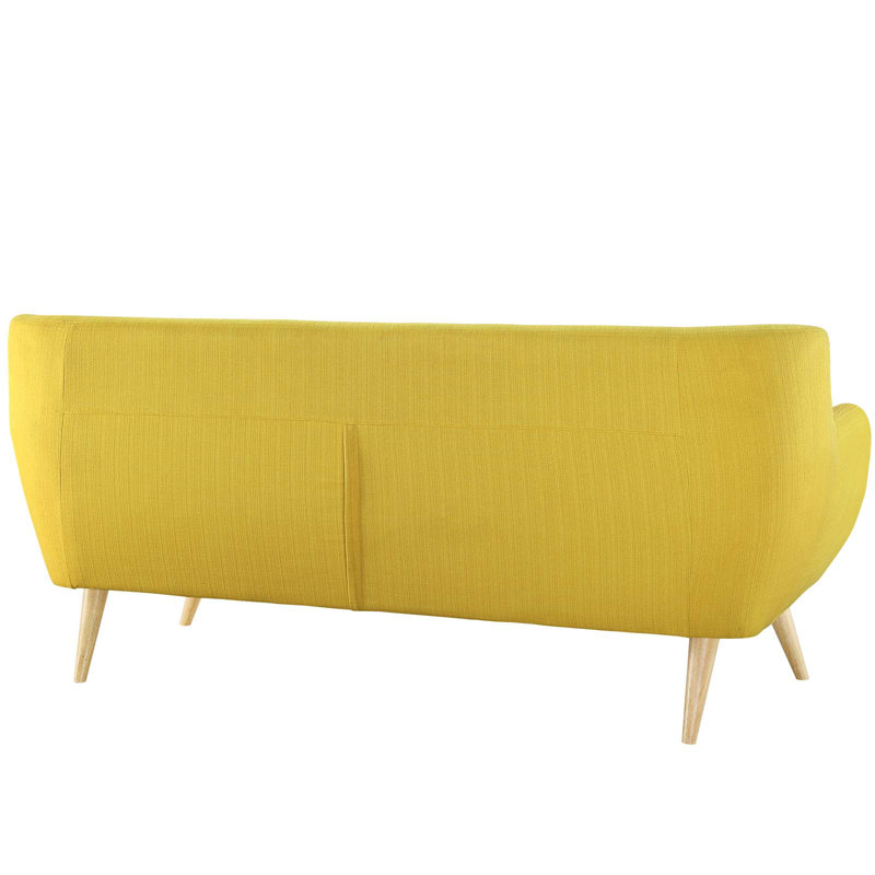 Sunny Tufted Fabric 74" Tuxedo Sofa with Natural Wood Legs