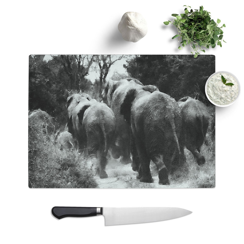 Herd of Elephants Painting Chopping Board, 0.4cm H x 28.5cm W x 39cm L