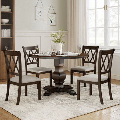  Cuthbert 5-Piece Dining Set, Pedestal Round Table With 4 Stylish Chairs