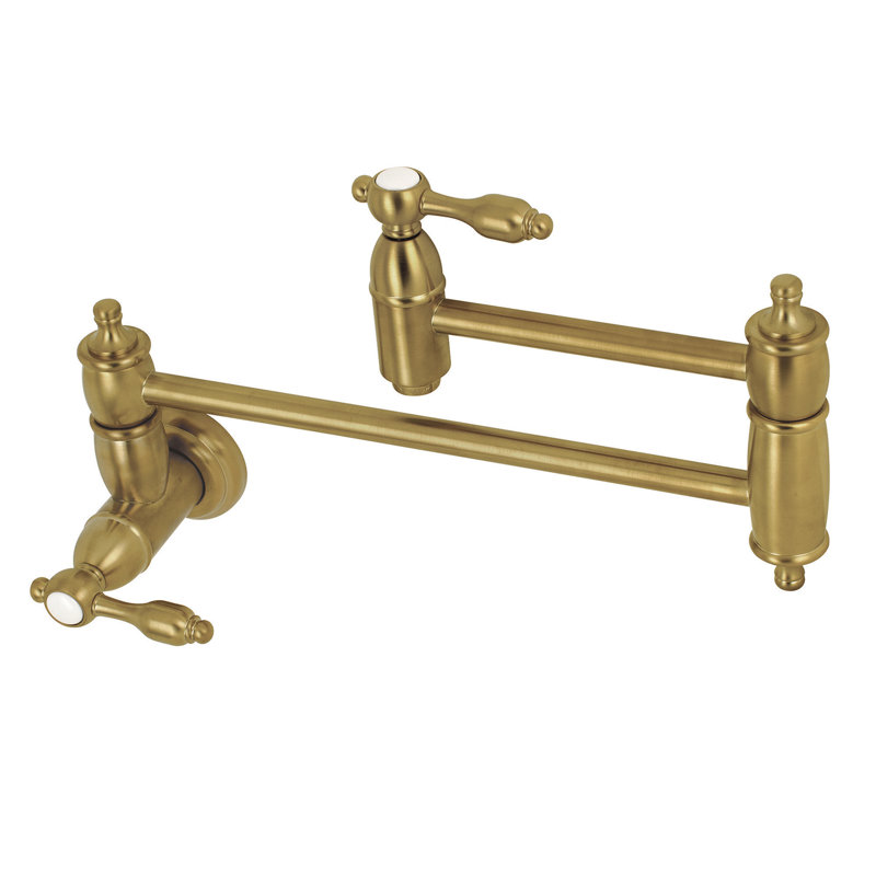 Kingston Brass Tudor Two-Handle 1-Hole Wall Mount Pot Filler Faucet, Satin Brass