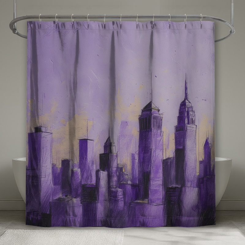 Rideaux de douche mauve City Skyline, 70 po L x 93 po H