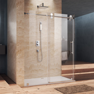 60" W X 33" D X 76" H Sliding Frameless Shower Enclosure With 3/8 Inch Tempered Glass