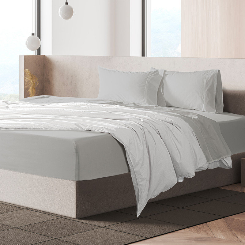 Loomsnest 100% Cotton Sheet Set, Breathable & Lightweight Percale Cooling Sheets, Deep Pocket (Fits up to 18"), King, Light Gray