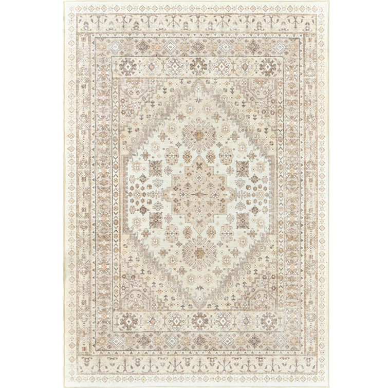 Medallion Non Slip Washable Rug(Cream)