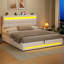 Ottoman Bed Frame with Charging Station & LED Lights, Upholstered Platform Bed frame with Under-bed Storage and Storage Headboard, No Box Spring Needed-1123241516-1123241519