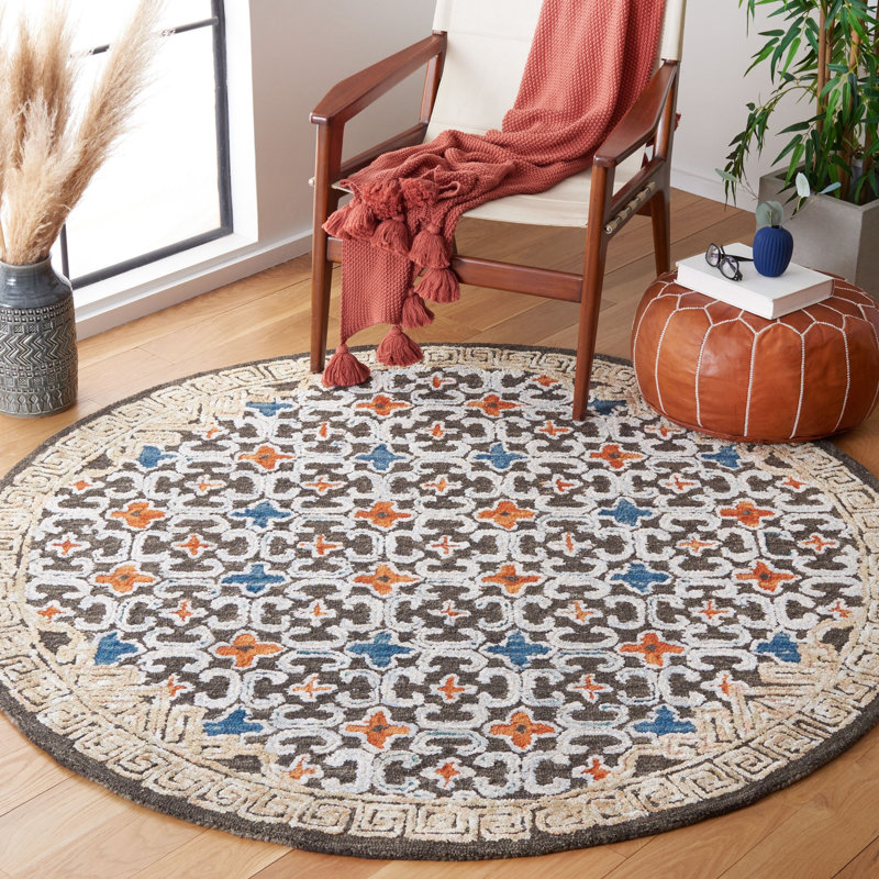 Tapis taupe noué à la main Vahakn, Rond 6 pi
