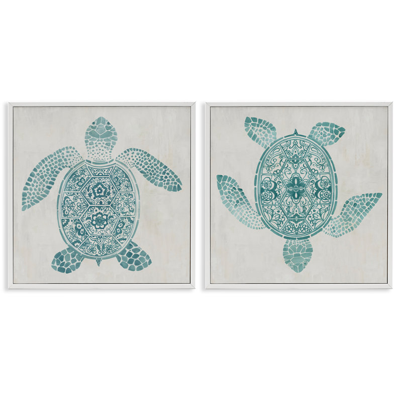 «Geometric Maritime Sea Turtles», ensemble de 2 giclées encadrées par Hannah Dawson, H 12 po x l 24 po