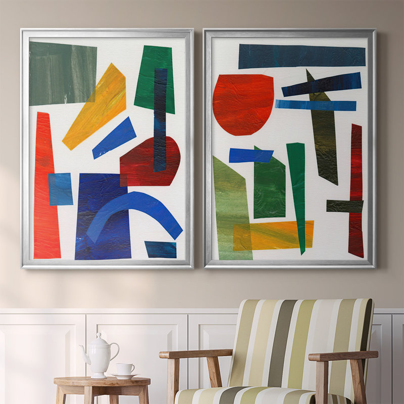 «Colorful Shapes I», toile encadrée de qualité supérieure - prête à être accrochée, H 42,5 po x l 61 po x P 2,5 po, Argent