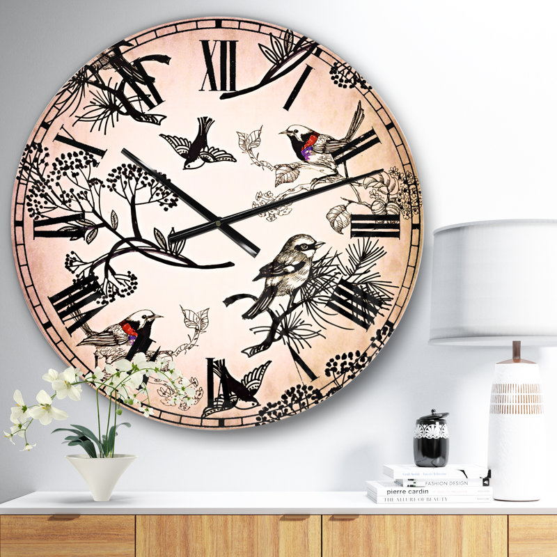 Motif floral avec oiseaux - Horloge murale traditionnelle, Moyen