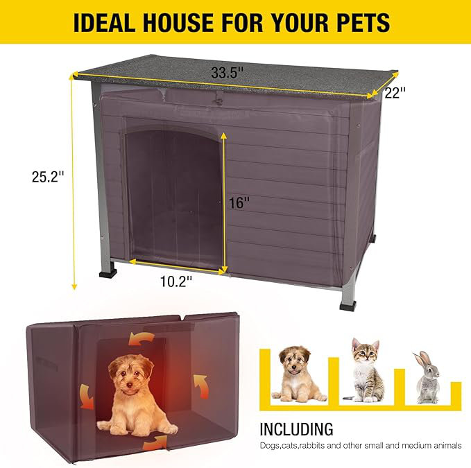 Medium Gray Insulated Wooden Dog House with Iron Frame