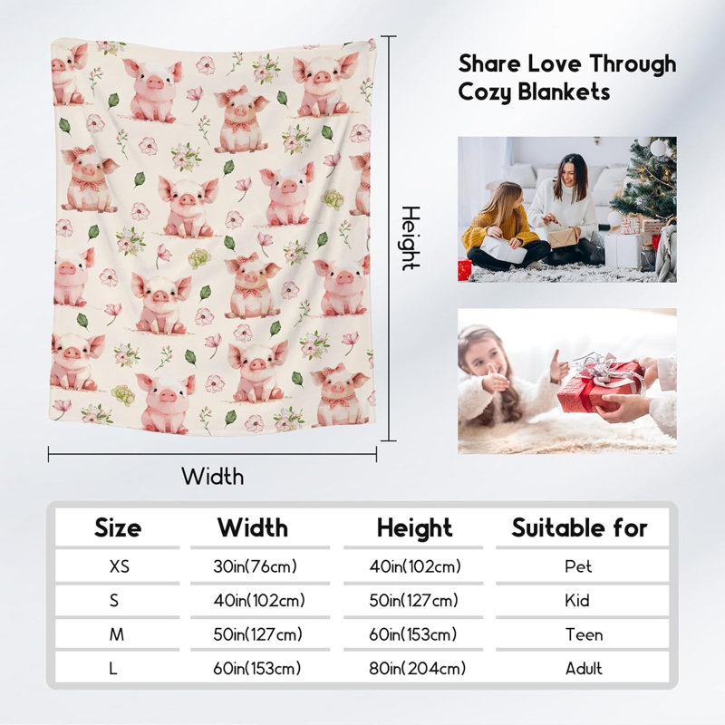 Couverture de cochon, jolis cadeaux mignons pour les adolescents Grils, jeté en flanelle douillette pour canapé, 40 po x 50 po