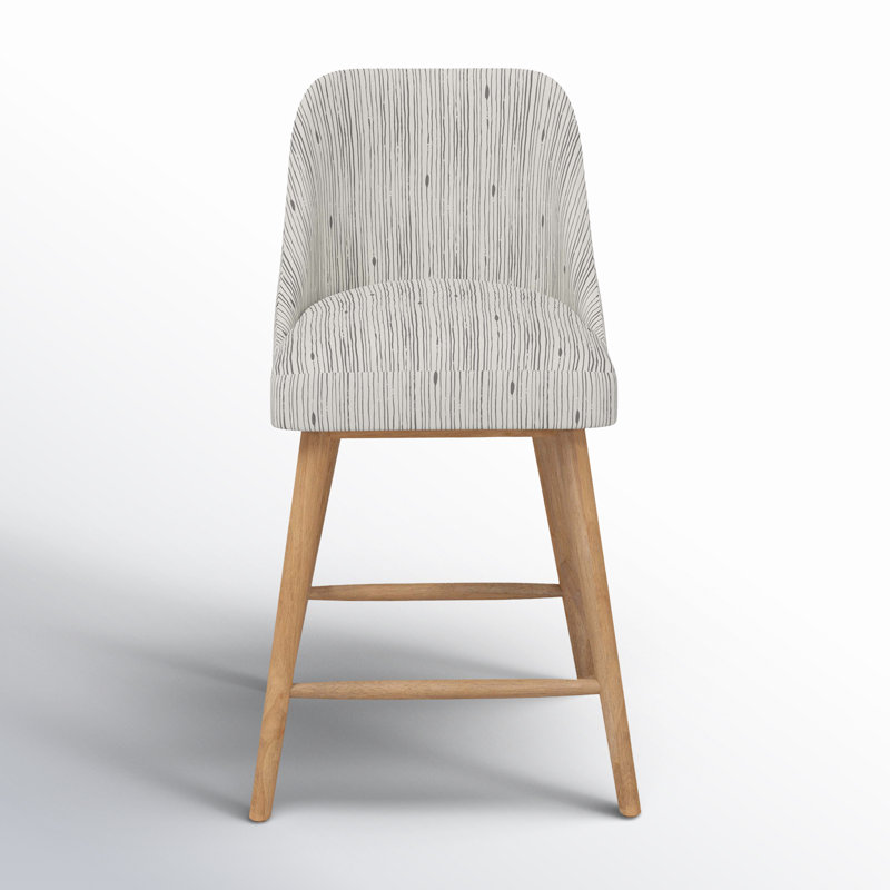 Tabouret de bar et de comptoir Gallie, Tabouret de comptoir (hauteur de siège de 27 po), Bois naturel, Rayures grises Shibori