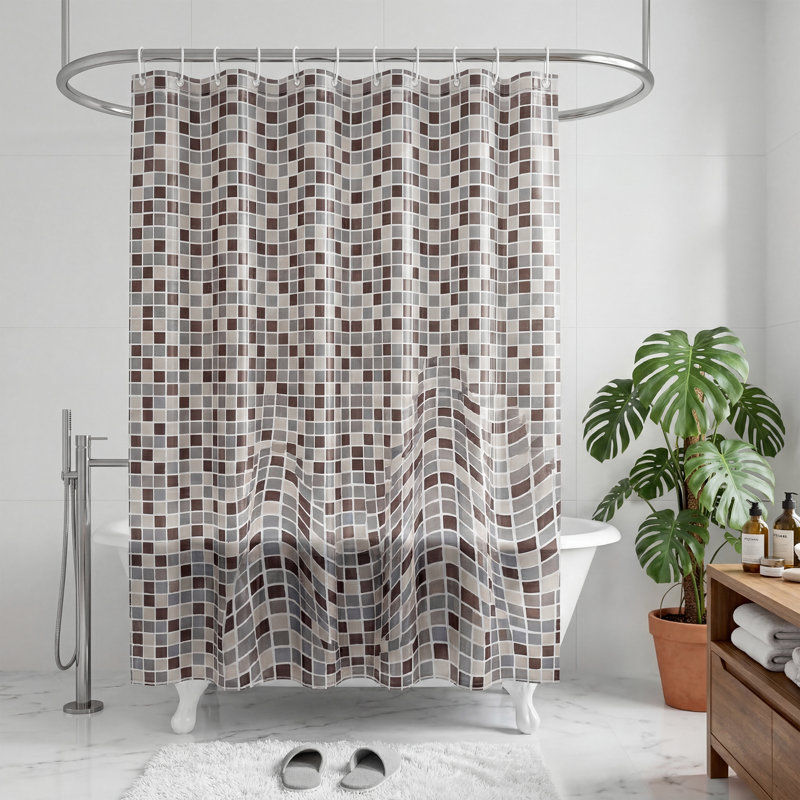 Rideau de douche 70 po x 72 po PEVA épais avec aimants et crochets Waterpoof, H 72 po x l 70 po, À carreaux, bleu