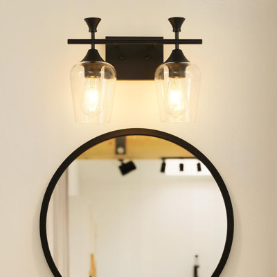 Modern Bathroom Vanity Light Fixture With Clear Glass Shades, 2-Light Wall Sconce For Bathroom, Bedroom, And Hallway, 