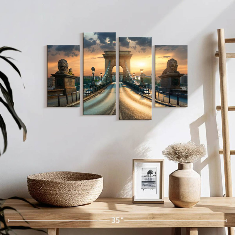 Szechenyi Chain Bridge At Sunset, 14" H x 24" W
