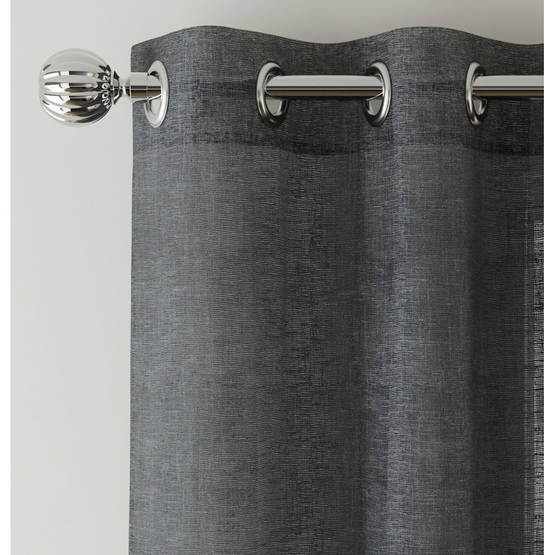 Rhayna Sheer Curtain Pair, Charcoal, 140cm Width x 229cm Drop