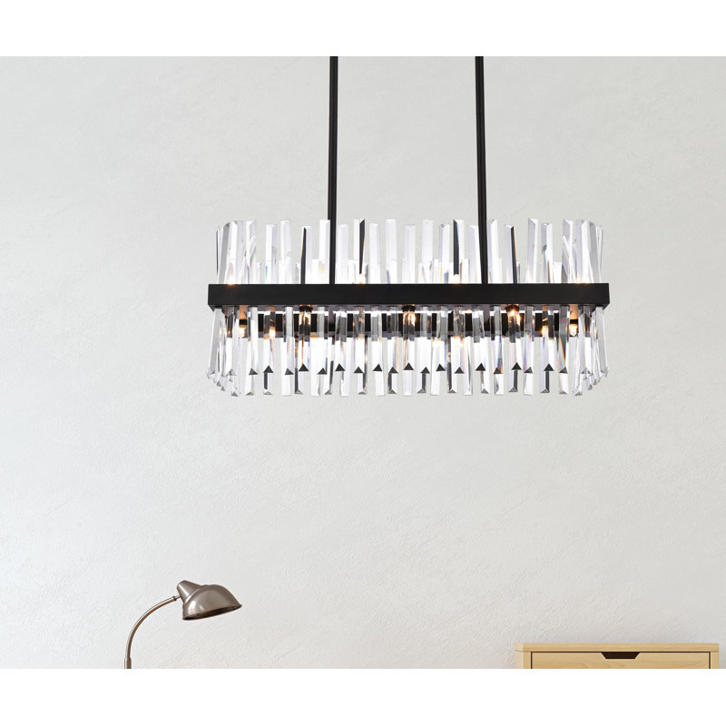 Lustre linéaire en métal Athol avec détails en cristal, H 12 po x l 36 po x P 12 po, Noir, 20