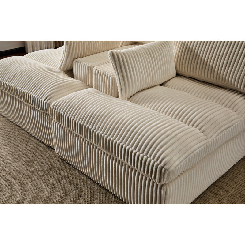 Méridienne intérieure double, canapé-lit rembourré en velours côtelé blanc surdimensionné, lit modulaire luxueux à assise profonde pour regarder la télévision, sans assemblage, 2 sièges avec lit de remplissage en mousse à mémoire de forme, canapé