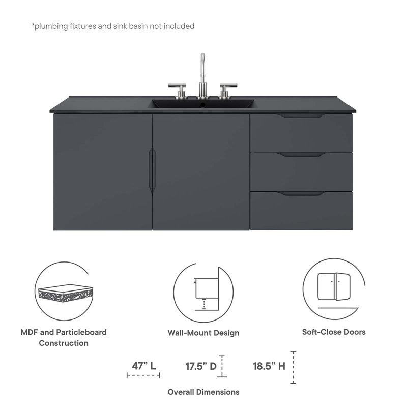 Vitality 48" Gray Wall-Mount Double Bathroom Vanity Cabinet