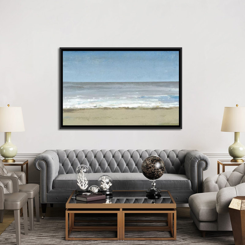 « beach marching day ii », reproduction sur toile, H 18 po x l 26 po x P 1,5 po, Toile encadrée noire, Pas de tapis